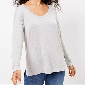 LOFT Long Sleeve Scoop Neck Rayon Tee Grey Heather Sz M